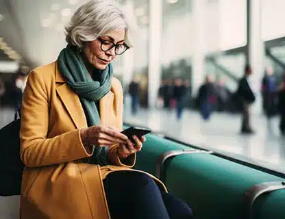 Bernafon older-woman-airport-smartphone